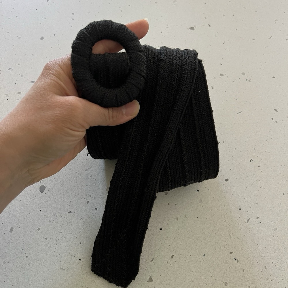Vintage 80s Black Cinch Belt Fabric‎ Covered Round Buckle Wide Waist Belt S XS - Picture 2 of 4